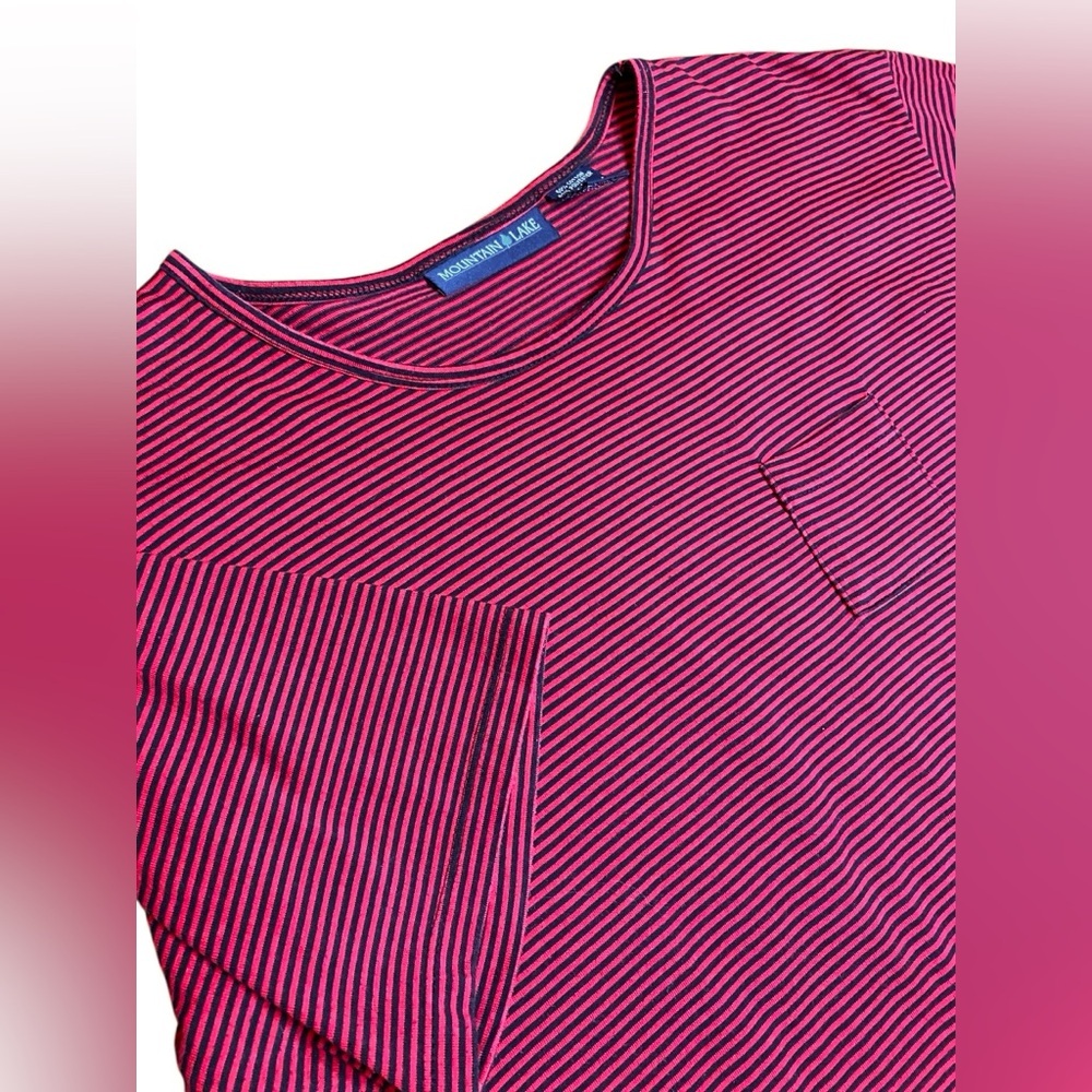 Mountain Lake Striped Tee Women’s XL Red Black 90s Pocket Boxy Classic Stretch